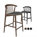 Modern Wooden Frame Bar Stools With Gray Upholstered Seat Backrest And Stable Design