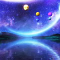 Starry Sky With Colorful Planets Nebula And Mountain Reflection On Water 3d model