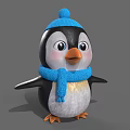 Cute Plush Penguin Toy Wearing Blue Knitted Hat And Scarf
