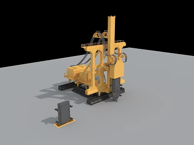 Yellow Industrial Drilling Equipment With Crawler Chassis And Mechanical Drill Tower 3d model