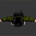 3D Character Model Wearing Green Jacket Black Tactical Vest Gray Pants And Rifle