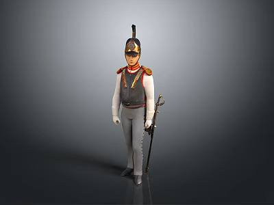 Game Movie Character In Military Style Outfit With Helmet Red Trim Vest And Holding Sword 3d model
