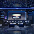 Luxurious KTV Interior With Starry Ceiling Blue Lighting Large Screen And Sofa Seating 3d model