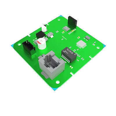 Green Circuit Board With Electronic Components RJ45 Connector Integrated Chips And Capacitors 3d model