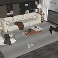 Modern Living Room Interior With Beige Fabric Sofa And Wooden Coffee Table Set