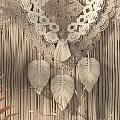 Bohemian Macramé Wall Decor With Wooden Hanger Tassel Details And Leaf Ornaments