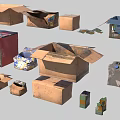 Assorted Cardboard Boxes in Various Sizes Open and Closed Packaging Containers 3d model