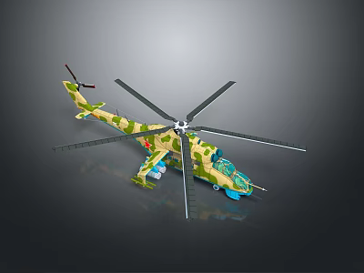 Highly Detailed Military Helicopter Model With Camouflage Paint Rotors And Cockpit Design 3d model