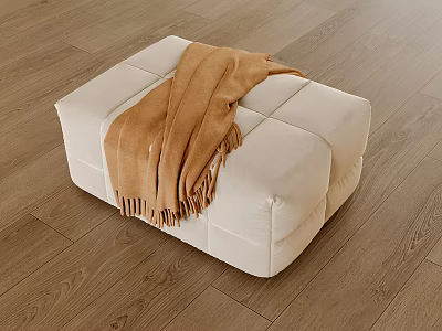 Cozy White Ottoman With Brown Blanket On Wooden Floor In Living Room 3d model