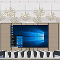 Modern Conference Room Interior With Large Projection Screen Arranged Chairs And Chandeliers