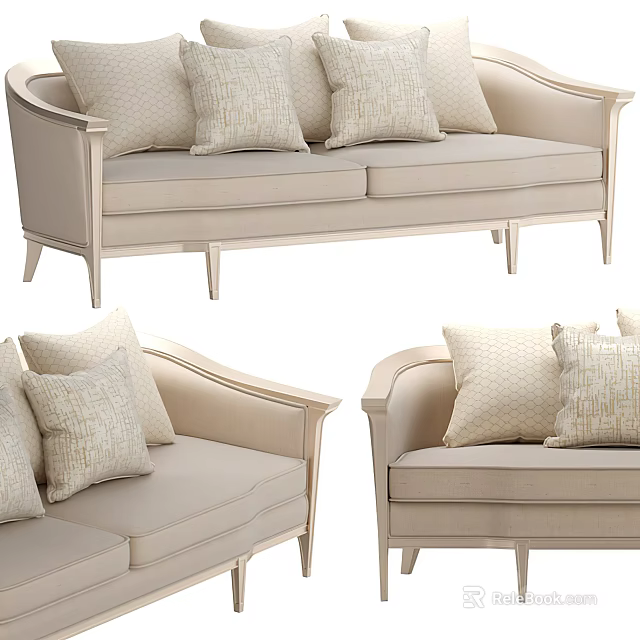 Elegant Beige Two Seater Sofa With Decorative Pillows And Modern Design Style 3d model 