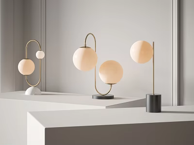 Modern Minimalist Table Lamps With White Spherical Shades And Metal Bases On 3d model