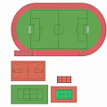Football Field With Green Turf Surrounded By Red Running Track And Other Sports Courts