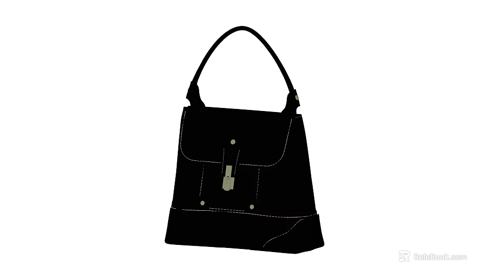 Stylish Black Leather Handbag With Top Handle Flap Closure And Metal Clasp 3d model 