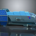 Futuristic Spacecraft Model Featuring Blue Solar Panels Silver Body Windows And Red Star Logo