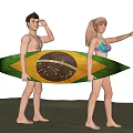 Two People Standing On Beach Holding Surfboard With Brazilian Flag Design