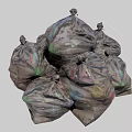 Pile of Full Garbage Bags With Colored Waste Inside On Gray Background