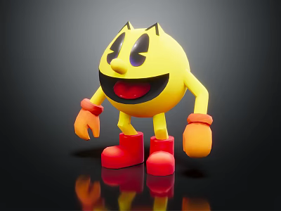 Cute Yellow Cartoon Figure Decorative Ornament Set With Pac Man Style Red Gloves And Boots 3d model