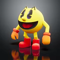 Cute Yellow Cartoon Figure Decorative Ornament Set With Pac Man Style Red Gloves And Boots