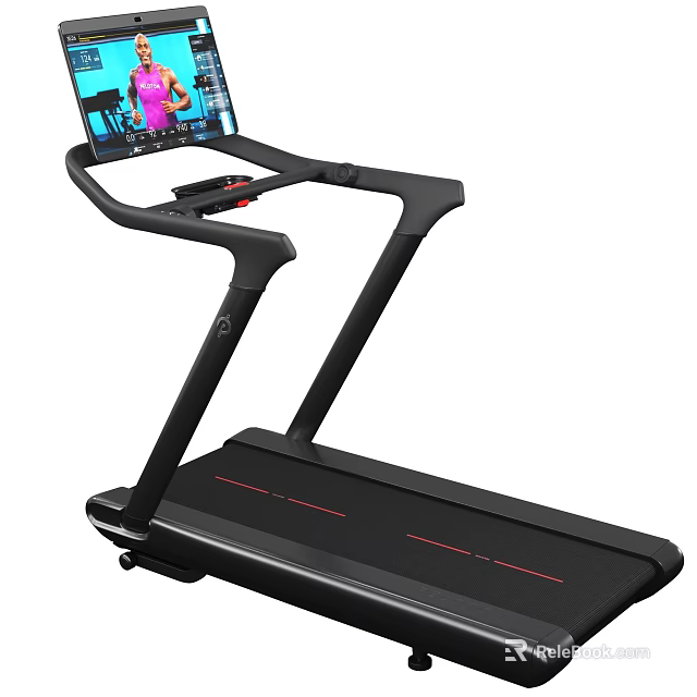 Modern Black Treadmill With Large Screen And Running Belt For Home Gym 3d model 