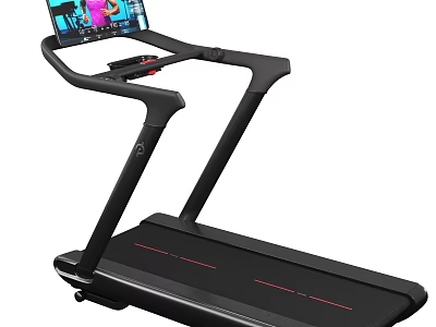 Modern Black Treadmill With Large Screen And Running Belt For Home Gym 3d model