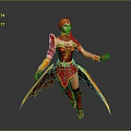 Red Haired Female Fantasy Warrior With Gold And Red Winged Armor 3D Render