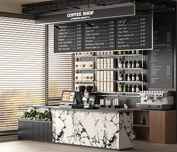 Modern Cafe Milk Tea Shop Coffee Bar Coffee Machine Workbench Cashier 3d model