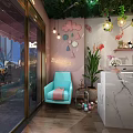 Pink Beauty Salon Interior Design With String Lights Green Plants Pink Chairs And Marble Counter