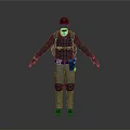 Tactical Character 3D Model With Dark Top Gray Pants Knee Pads And Backpack Standing Pose