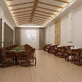 Hotel Mahjong Room with Comfortable Chairs Chess Tables and Decorative Wall Art