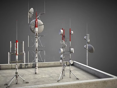 Public Communication Facilities with Antennas Satellite Dishes and Metal Mounts on Rooftop Platform Structure 3d model