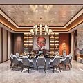 Luxurious Private Dining Room Interior With Round Table And Chandelier 3d model
