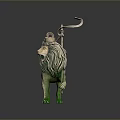 Artistic Lion Sculpture With Metallic Finish Decorative Spear And Green Paws