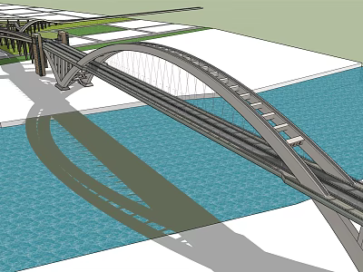 Contemporary Arch Bridge Structure With Traffic Lanes and Pedestrian Walkway Spanning Blue Water 3d model