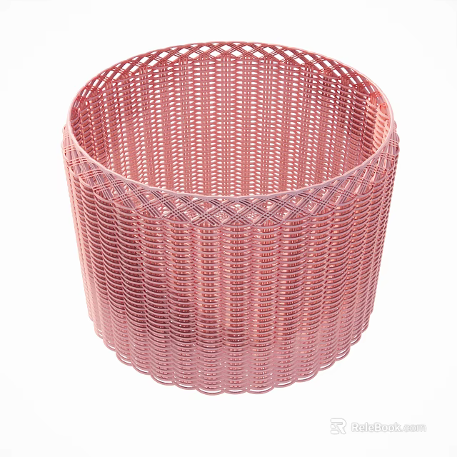 Elegant Pink Woven Storage Basket With Textured Design For Home Organization 3d model 