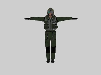 Man in Green Flight Suit With Tactical Vest Helmet and Goggles Arms Outstretched 3d model