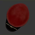 Red Stylish Hat With Golden Badge Black Brim And Decorative Wool Like Design