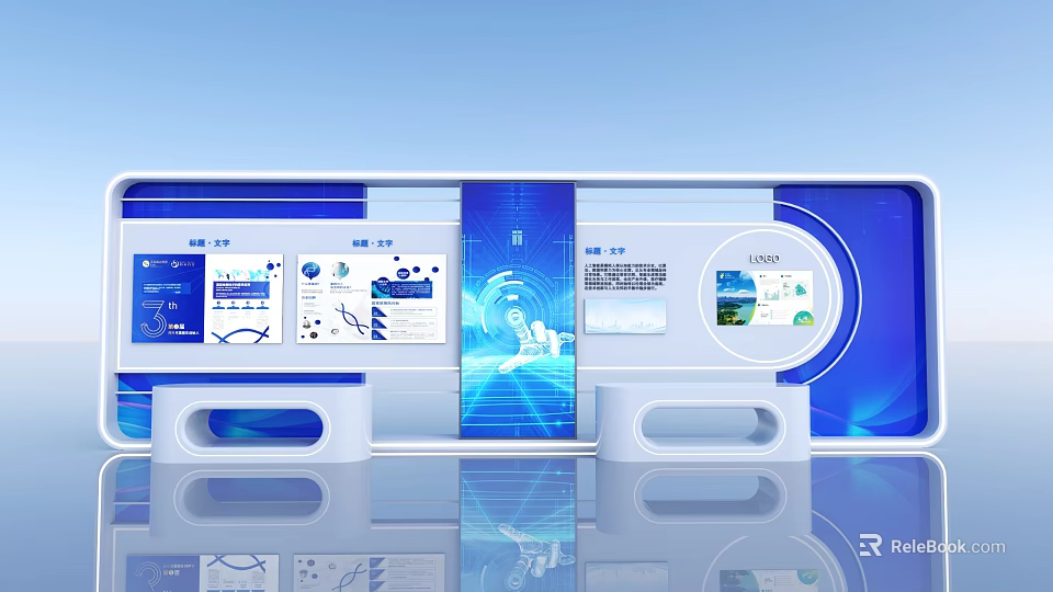 Tech Exhibition Hall With Digital Displays And Interactive Data Visualization Panels 3d model
