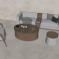 Modern Sofa And Coffee Table Set With White Sofa Grey Black Cushions Round Brown Table 3d model