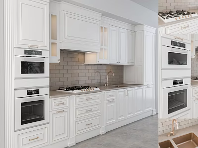 Modern White Kitchen Cabinets With Built In Ovens And Sleek Design 3d model