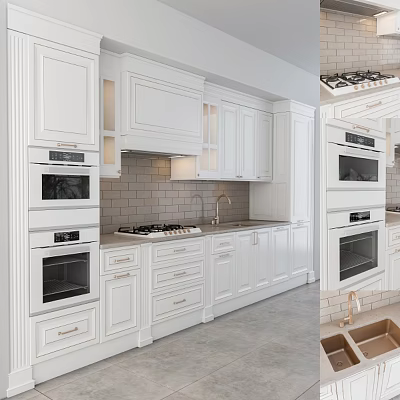 Modern White Kitchen Cabinets With Built In Ovens And Sleek Design 3d model