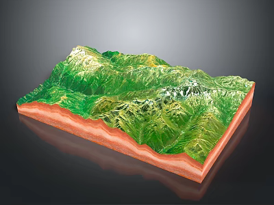 Detailed Mountainous Terrain Model With Green Vegetation And Layered Structure 3d model