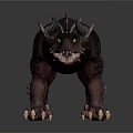 3D Fantasy Dinosaur Model With Black Skin Spikes Horns Sharp Teeth And Claws