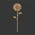 Detailed Artistic Golden Sunflower Sculpture With Petals Stem And Leaves