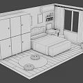 Cartoon Scenario Cozy Pink Bedroom With Bed Wardrobe Desk Window And Rug