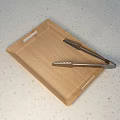Wooden Serving Tray With Stainless Steel Tongs For Daily Household Use
