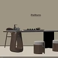 Poliform Modern Interior Design Featuring Wooden Dining Table White Stools And Chair 3d model