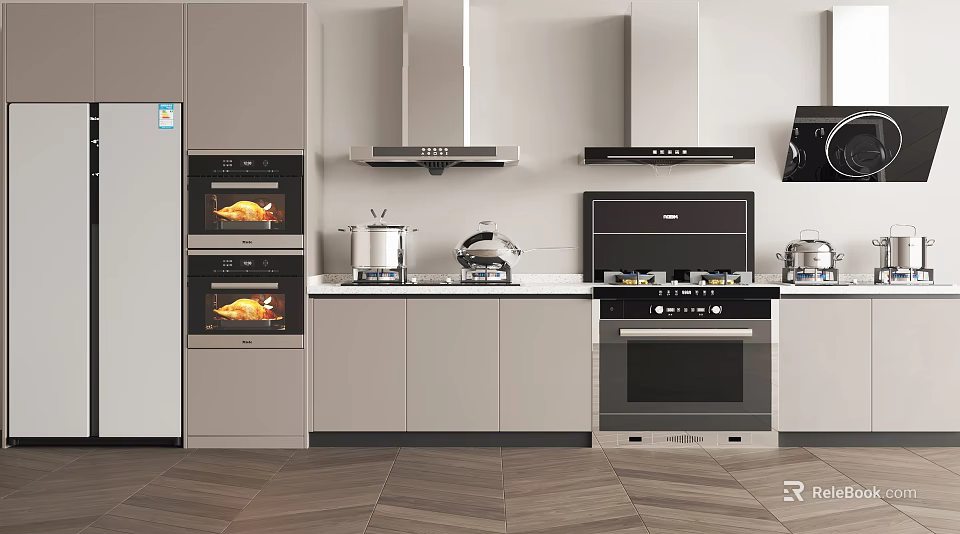 Modern Kitchen Interior With Light Colored Cabinets And Multiple Appliances 3d model 