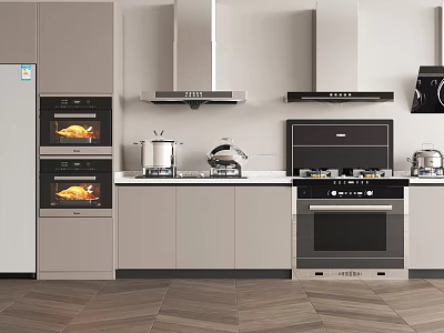 Modern Kitchen Interior With Light Colored Cabinets And Multiple Appliances 3d model