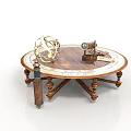 Vintage Round Wooden Table With Carved Legs Globe Telescope And Navigational Tools